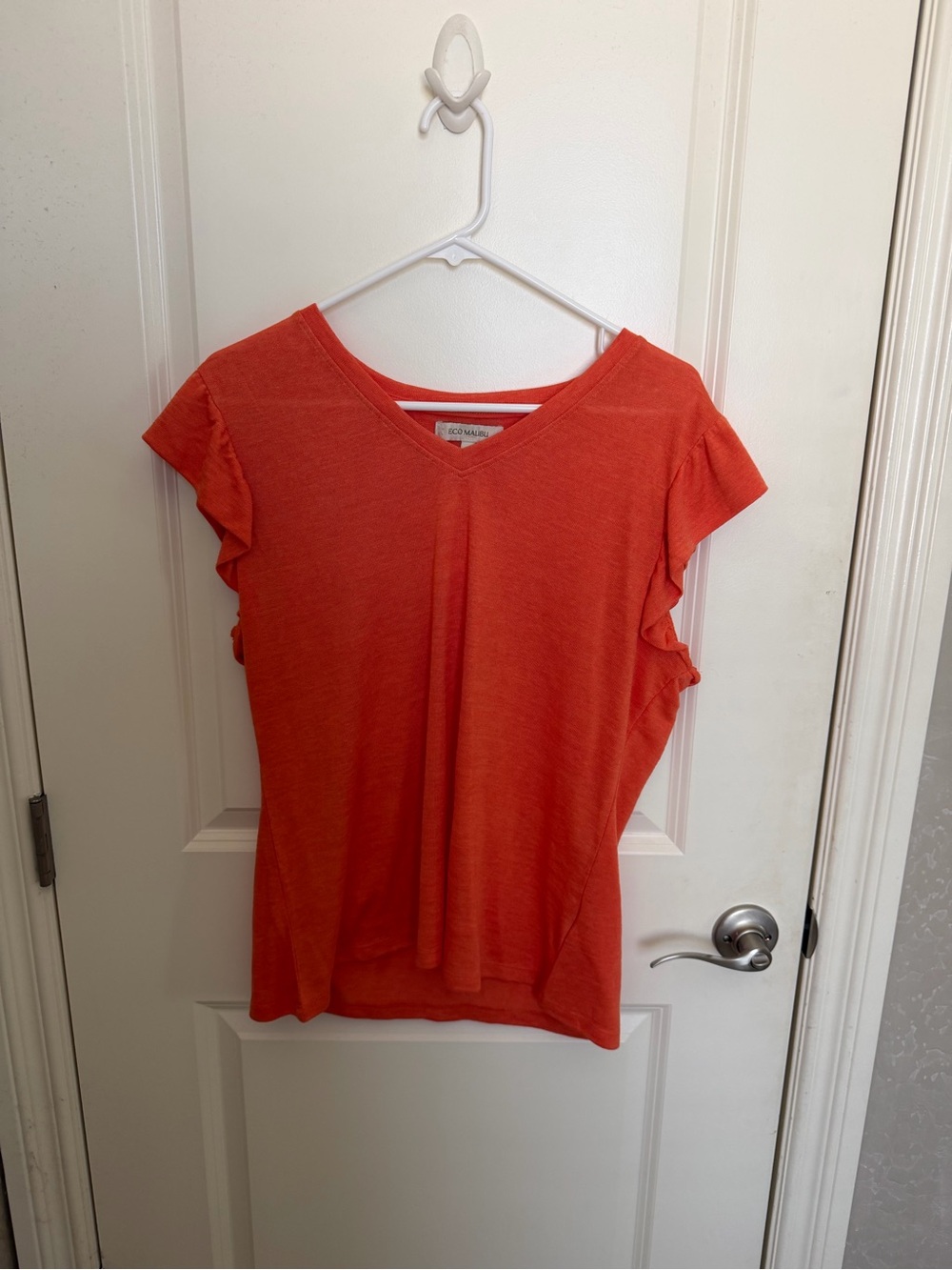 Women’s V-Neck Flutter Sleeve Tee in Bright Orange